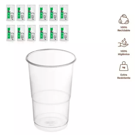 Tradineur - Pack de 96 vasos reutilizables de plástico, 100% reciclables, extra resistentes, higiénicos, apilables - 12 x 9,5 cm