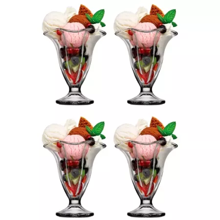 Tradineur - Pack de 4 copas de helado, modelo Canada, vidrio soda lime, diseño sofisticado y elegante, postres, cócteles, aptas