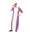 Tradineur - Disfraz de jeque árabe para adulto, poliéster, incluye tocado y túnica, atuendo de carnaval, Halloween, cosplay, morado y blanco (Hombre, Talla M)