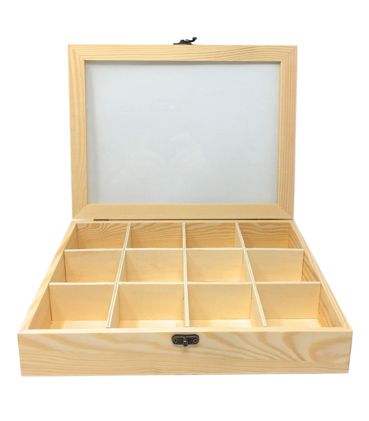 Tradineur - Caja de madera con 12 compartimentos y tapa con cristal, joyero,  expositor de joyas, organizador, collares, anillos