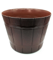 Tradineur - Maceta redonda con diseño de barril, plástico, recipiente, macetero para plantas, flores, jardín, balcón (Marrón oscuro, 24,5 x 31,5 cm)
