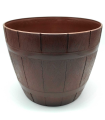 Tradineur - Maceta redonda de plástico, diseño de barril, recipiente, macetero para plantas, flores, jardín, balcón (Marrón oscuro, 19,7 x 25,5 cm)