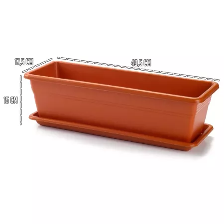 Tradineur - Jardinera con plato Rectangular "Terracota" - PLFT - Fabricado en Plástico - Macetero apto para Exterior e Interior