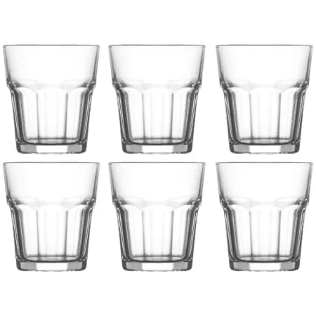 Tradineur - Pack de 6 Vasos modelo Aras - Fabricado en Cristal - Capacidad de 200 cc - Base gruesa - Apto para lavavajillas - Ø
