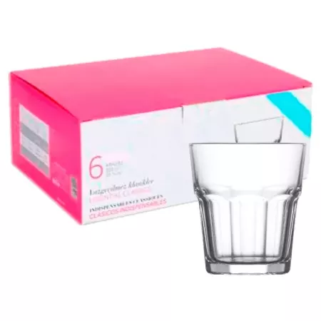 Tradineur - Pack de 6 Vasos modelo Aras - Fabricado en Cristal - Capacidad de 200 cc - Base gruesa - Apto para lavavajillas - Ø