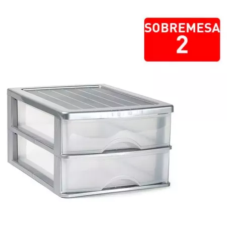 Tradineur - Cajonera de sobremesa - Fabricado en España - 2 Cajones Transparentes - Torre de almacenaje, armario, baño, oficina