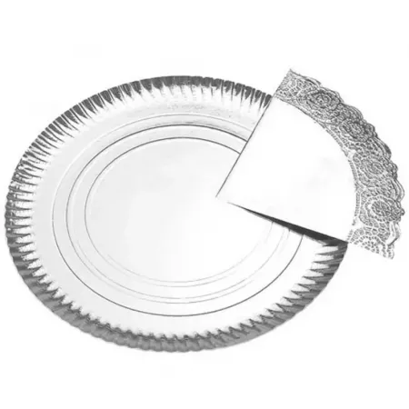 Bandeja de Cartón con Blonda Plateada para Tartas 35,5 cm Bandeja de Cartón con Blonda Plateada para Tartas 35,5 cm