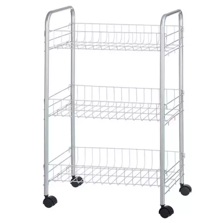 Tradineur - Carrito verdulero de cocina metálico con ruedas, 3 niveles, estantería para almacenamiento de frutas, verduras (Gris
