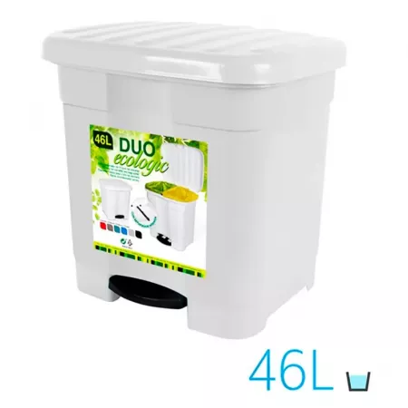 Cubo Reciclaje Ecológico con Pedal 46L Doble Blanco Cubo Reciclaje Ecológico con Pedal 46L Doble Blanco