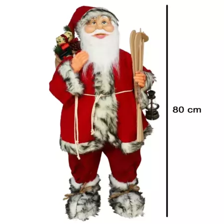 Figura Papá Noel Esquís 80 cm Decoración Navideña Roja