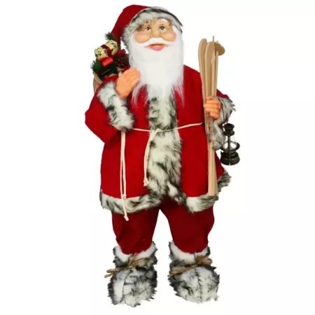 Figura Papá Noel Esquís 80 cm Decoración Navideña Roja