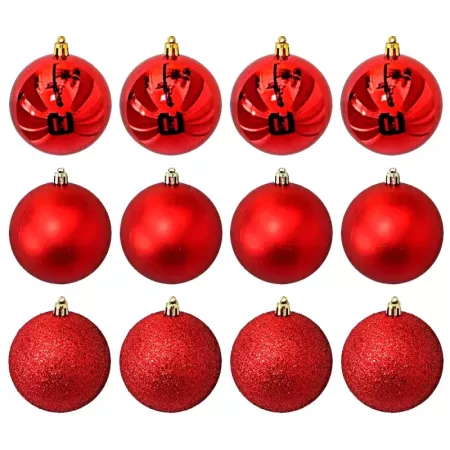 Pack 12 Bolas de Navidad Rojo Ø 6 cm Plástico con Cordón Dorado Decoración Navideña Variada Pack 12 Bolas de Navidad Rojo Ø 6 cm Plástico con Cordón Dorado Decoración Navideña Variada