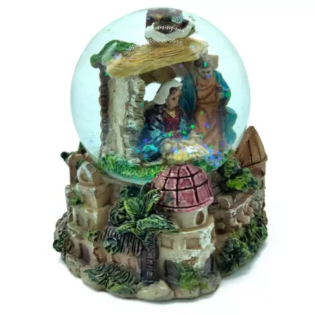 Bola de Agua Navideña 9 cm con Nacimiento en Resina Decorativa