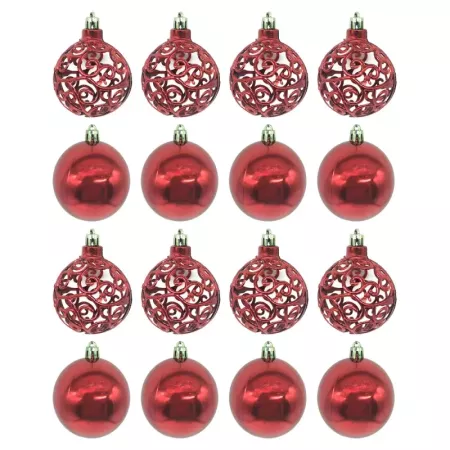 Pack 16 Bolas de Navidad Rojas con Cordón Dorado 6 cm