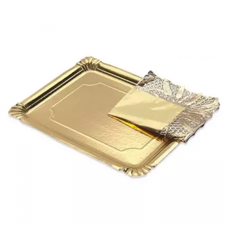 Bandeja Dorada con Blonda 22x28 cm para Tartas y Pasteles Bandeja Dorada con Blonda 22x28 cm para Tartas y Pasteles