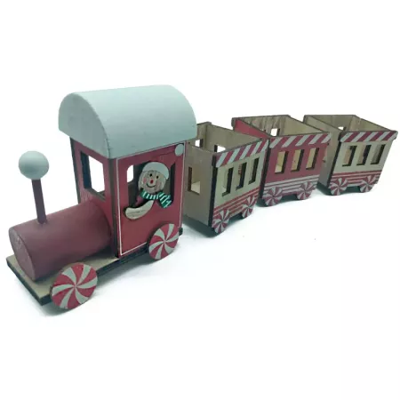 Tren Navideño de Madera 39 cm Rojo y Blanco Decorativo