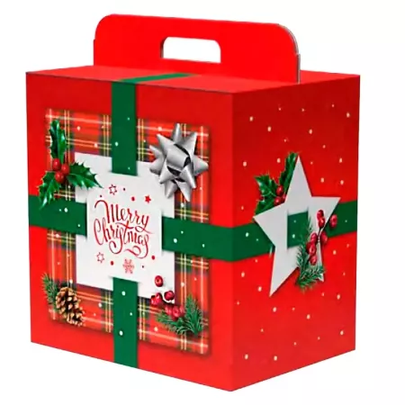 Caja Navideña Roja Merry Christmas con Asas 34x28x20,5 cm