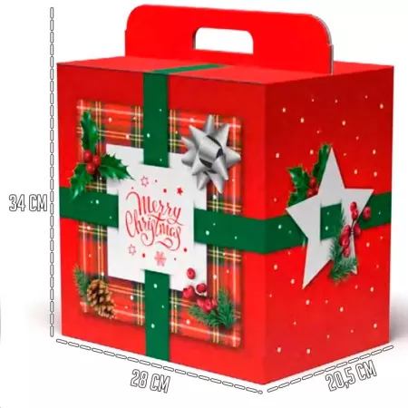 Caja Navideña Roja Merry Christmas con Asas 34x28x20,5 cm