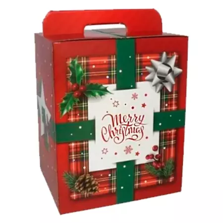 Caja Navideña Roja Merry Christmas con Asas 34x28x20,5 cm