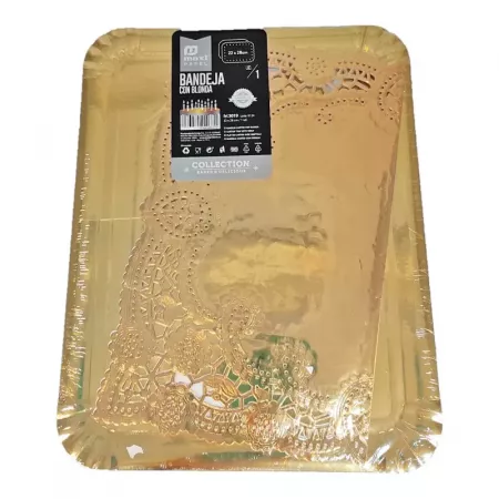 Bandeja Dorada con Blonda 22x28 cm para Tartas y Pasteles