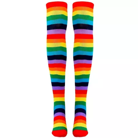 Tradineur - Pantis con rayas arco iris, 90% poliéster y 10% licra, complemento para disfraces, carnaval, Halloween, cosplay, fie
