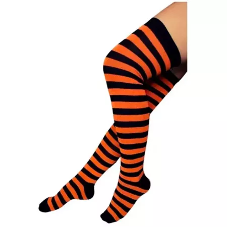 Tradineur - Medias con rayas negras y naranjas, 90% poliéster + 10% licra, complemento para disfraces, carnaval, Halloween, cosp