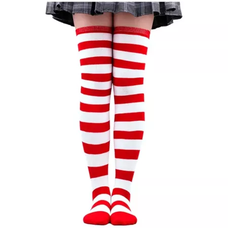 Tradineur - Medias con rayas rojas y blancas, 90% poliéster + 10% licra, complemento para disfraces, carnaval, Halloween, cospla