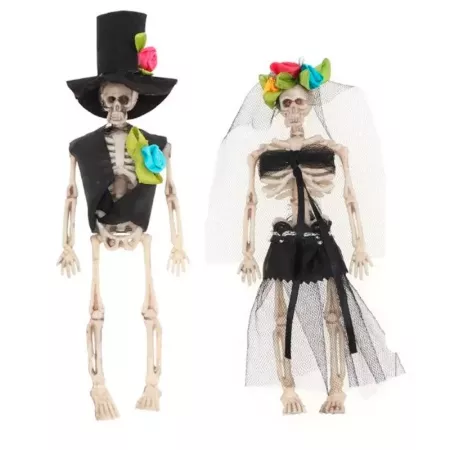 Pack 2 Esqueletos Novios Halloween Decoración Negra Spooky