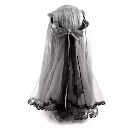 Tradineur - Velo de novia muerta con lazo, poliéster, complemento para disfraz de carnaval, Halloween, cosplay, fiestas temática Tradineur - Velo de novia muerta con lazo, poliéster, complemento para disfraz de carnaval, Halloween, cosplay, fiestas temática