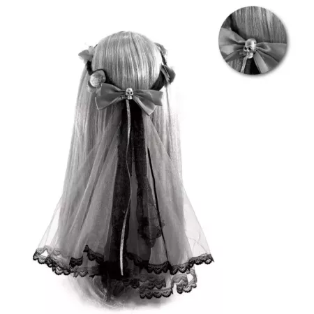 Tradineur - Velo de novia muerta con lazo, poliéster, complemento para disfraz de carnaval, Halloween, cosplay, fiestas temática Tradineur - Velo de novia muerta con lazo, poliéster, complemento para disfraz de carnaval, Halloween, cosplay, fiestas temática