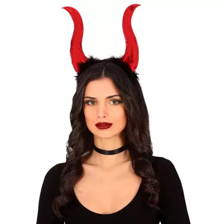 Tradineur - Diadema de demonio rojo, poliéster y plástico, complemento para disfraz de diablesa, carnaval, Halloween, cosplay, f