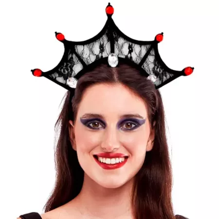 Tradineur - Diadema de reina malvada, poliéster y plástico, complemento para disfraces de carnaval, Halloween, cosplay, fiestas Tradineur - Diadema de reina malvada, poliéster y plástico, complemento para disfraces de carnaval, Halloween, cosplay, fiestas