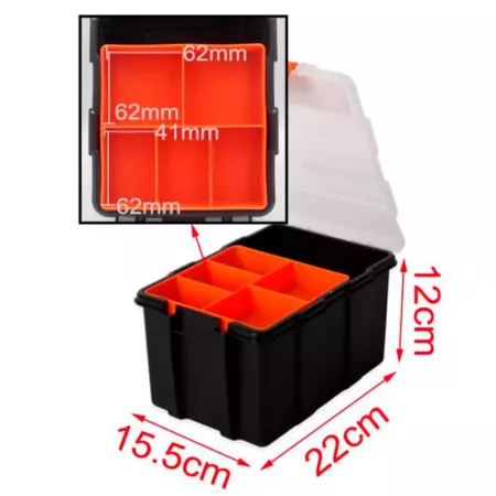 Tradineur - Caja organizadora con bandeja interior de 5 compartimentos, polipropileno, almacenamiento de herramientas, tornillos