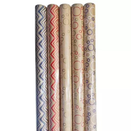 Pack 5 rollos papel kraft diseño Zig Zag y burbujas 70x200cm Pack 5 rollos papel kraft diseño Zig Zag y burbujas 70x200cm