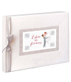 Tradineur - Libro de firmas para boda con lazo de seda, álbum en blanco para mensajes de invitados, regalo para novios (64 páginas, 23,5 x 27 cm)