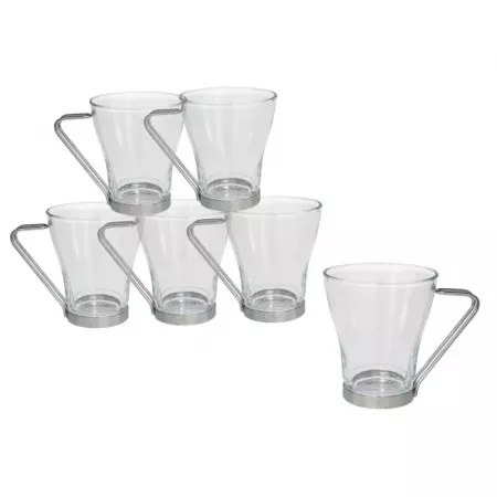 Pack 6 Tazas de Vidrio con Asa Metálica 230 ml - Café y Té Pack 6 Tazas de Vidrio con Asa Metálica 230 ml - Café y Té