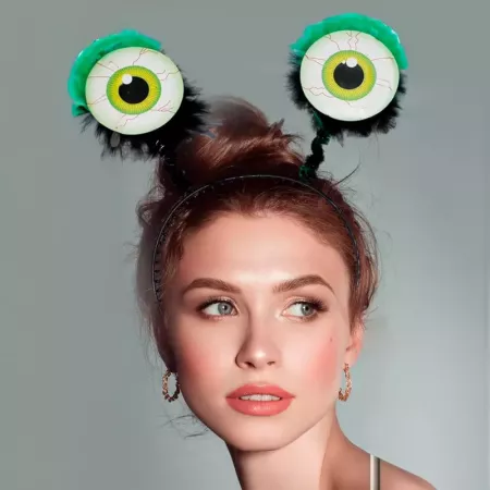 Tradineur - Pack de 2 Diademas de Ojos Saltones - Fabricado en Plástico y Poliester - Complemento para carnaval, Halloween, cosp