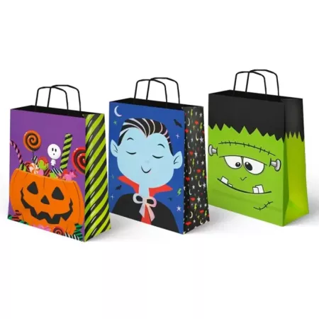 Pack 3 Bolsas de Papel Halloween Asas 18x10x24 cm