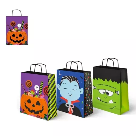 Pack 3 Bolsas de Papel Halloween Asas 18x10x24 cm
