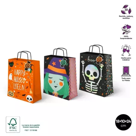 Pack 3 bolsas papel Halloween Truco o Trato 18x10x24 cm Pack 3 bolsas papel Halloween Truco o Trato 18x10x24 cm