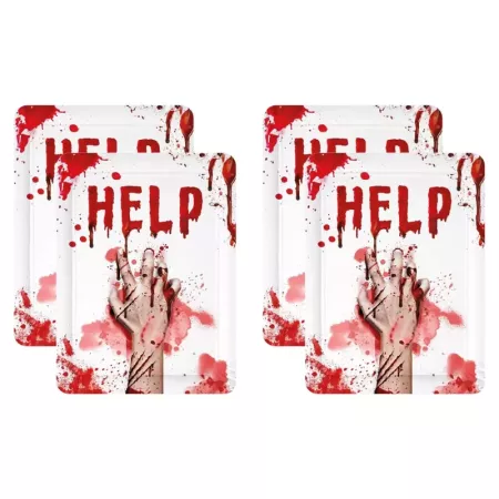 Tradineur - Pack de 4 bandejas de cartón decoradas con manchas de sangre, Help, biodegradables y reciclables, fiestas, decoració