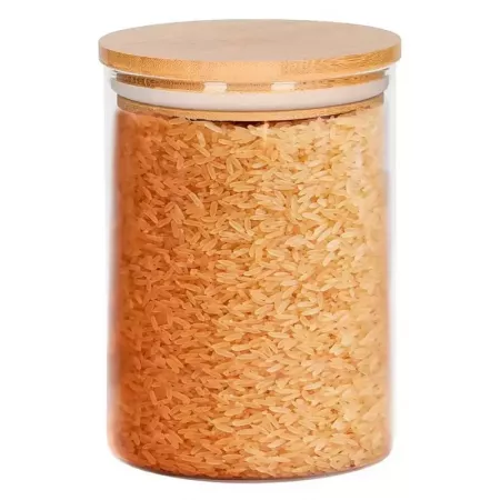 Tarro de Cristal Borosilicato 600 ml con Tapa de Bambú Tarro de Cristal Borosilicato 600 ml con Tapa de Bambú