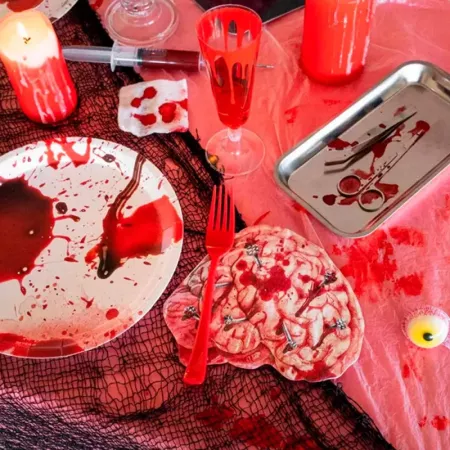 Pack 12 Platos Postre Halloween Sangre Desechables 23 cm