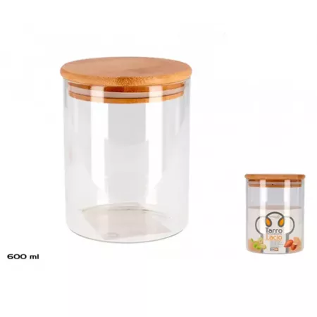 Tarro de Cristal Borosilicato 600 ml con Tapa de Bambú Tarro de Cristal Borosilicato 600 ml con Tapa de Bambú