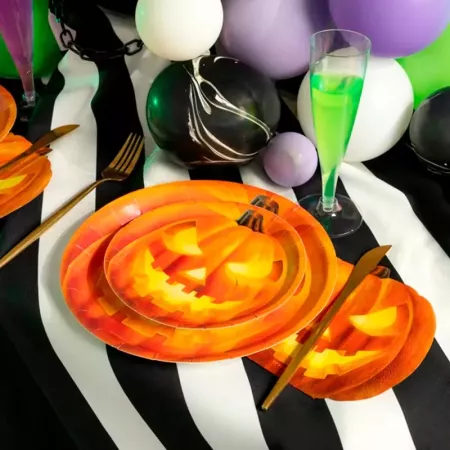 Pack 12 Platos Halloween Calabaza 23 cm Desechables Eco Pack 12 Platos Halloween Calabaza 23 cm Desechables Eco