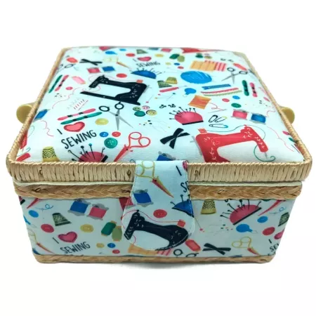 Tradineur - Caja de Costura Portátil Cuadrada - Fabricado en Madera y Poliéster - Cuenta con Bandeja de 4 Compartimentos - Ideal