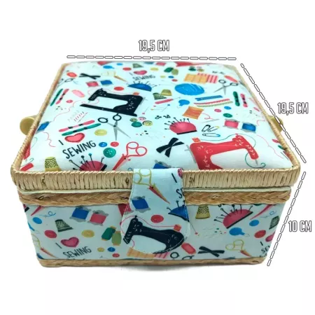 Tradineur - Caja de Costura Portátil Cuadrada - Fabricado en Madera y Poliéster - Cuenta con Bandeja de 4 Compartimentos - Ideal