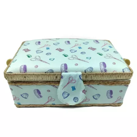 Tradineur - Caja de Costura Portátil Rectangular - Fabricado en Madera y Poliéster - Cuenta con Bandeja de 4 Compartimentos - Id