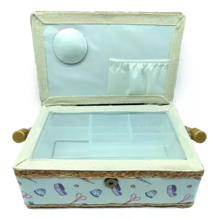 Tradineur - Caja de Costura Portátil Rectangular - Fabricado en Madera y Poliéster - Cuenta con Bandeja de 4 Compartimentos - Id