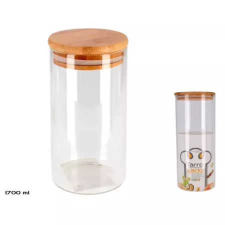 Tarro de cristal 1700 ml con tapa de bambú, ideal cocina Tarro de cristal 1700 ml con tapa de bambú, ideal cocina